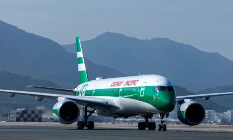 Stunning retro Airbus A350 captured landing in the UK as Cathay Pacific celebrates 80 years
