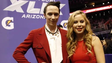 Tara Lipinski Stuns in White Dress Next to Johnny Weir in Elf Green Fit at Olympics