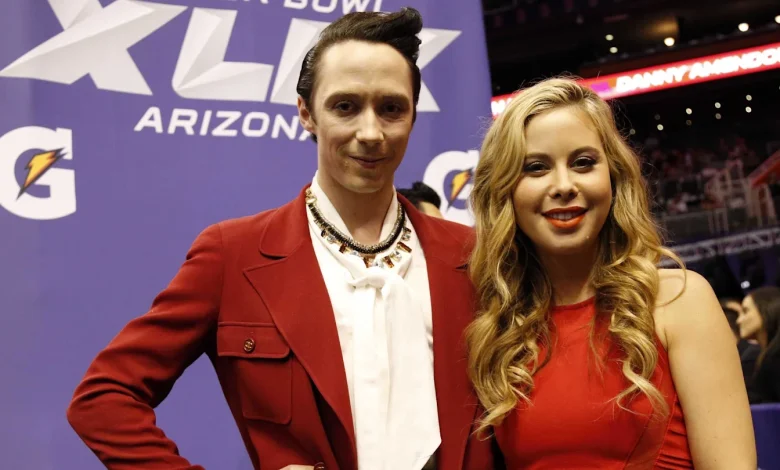 Tara Lipinski Stuns in White Dress Next to Johnny Weir in Elf Green Fit at Olympics