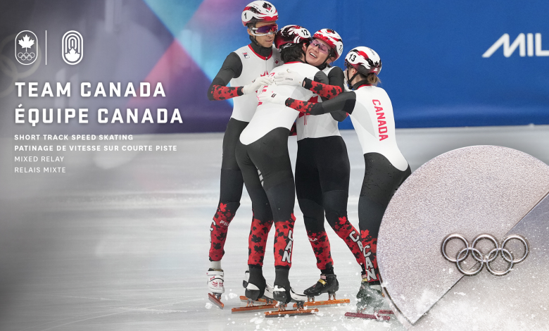 Team Canada wins silver in short track speed skating mixed relay at Milano Cortina 2026