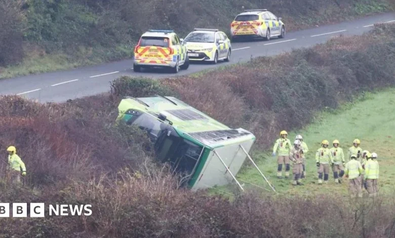 Toppled double-decker bus sparks emergency response in Brading