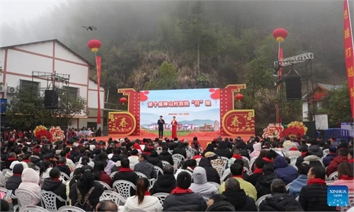 Villagers enjoy Spring Festival gala in Shenshan Village, China's Jiangxi