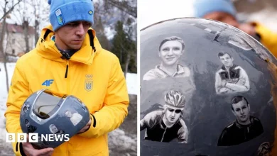 Who is on helmet that led to Ukrainian athlete's Winter Olympics ban?