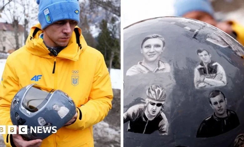 Who is on helmet that led to Ukrainian athlete's Winter Olympics ban?
