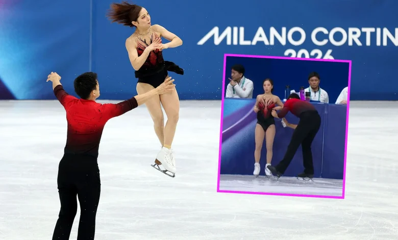 Why was Japan figure skater spraying his partner?