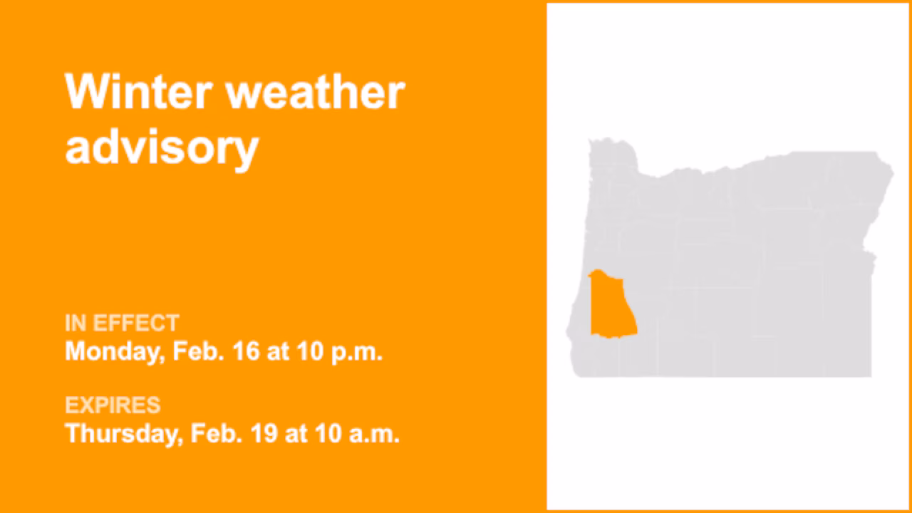Winter weather advisory for Central Douglas County from Monday to Thursday