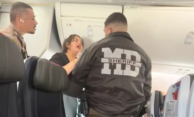 American Airlines traveler freaks out as she's allegedly kicked off plane for playing videos on loudspeaker
