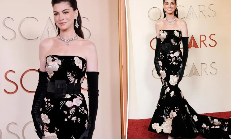 Anne Hathaway wears floral Valentino gown on the Oscars 2026 red carpet