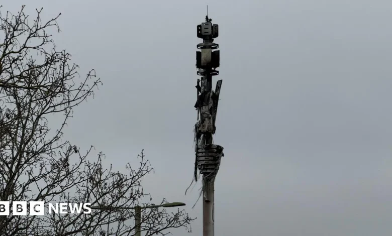 Arson investigation after 5G mast blaze shuts road