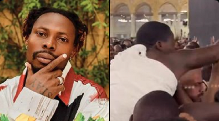 Asake struggles to touch Black Stone in Mecca amid crowd