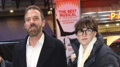 Ben Affleck beams during NYC night out with Fin at Daniel Radcliffe’s Broadway show