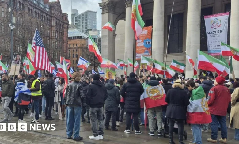 British Iranians take to streets of Manchester hours after US-Israeli strikes