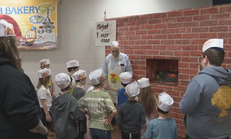 Children bake handmade matzah at Chabad’s Model Matzah Bakery event