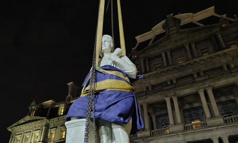 Christopher Columbus statue Trump added near White House is replica of one downed by protesters