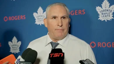 Craig Berube on Bo Groulx's Leafs debut in Montreal: "Very good game... Impressed with a couple of plays he made where he challenged defensemen and beat them"