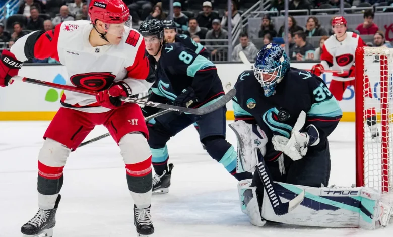 Daccord makes 35 saves, Kraken end Hurricanes’ point streak at 12