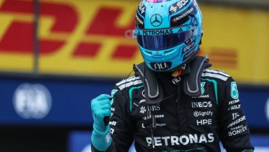 George Russell takes pole by 0.3s as Max Verstappen crashes out