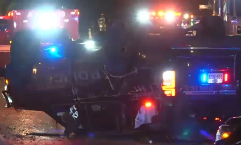 HPD officer and K9 injured in crash that flipped police cruiser in downtown Houston, authorities say