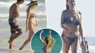 Heather Graham, 56, takes a dip in striped bikini during Mexico getaway