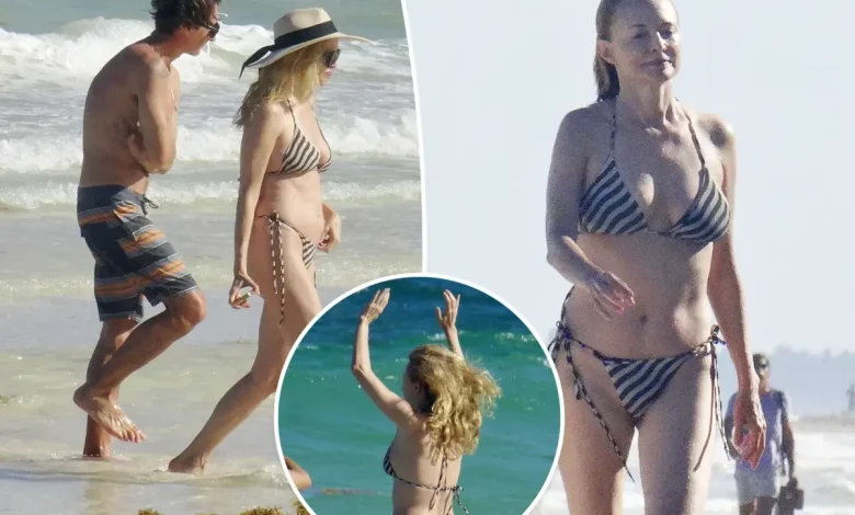 Heather Graham, 56, takes a dip in striped bikini during Mexico getaway