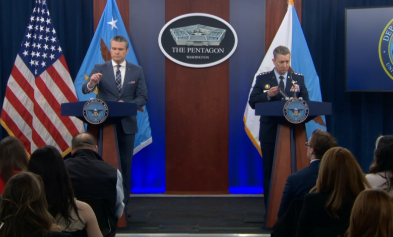 Hegseth and Caine holding briefing on Iran war