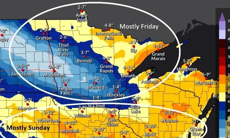 High wind and blizzard warnings north into Friday; prolific snowfall totals possible south Sunday - MPR News