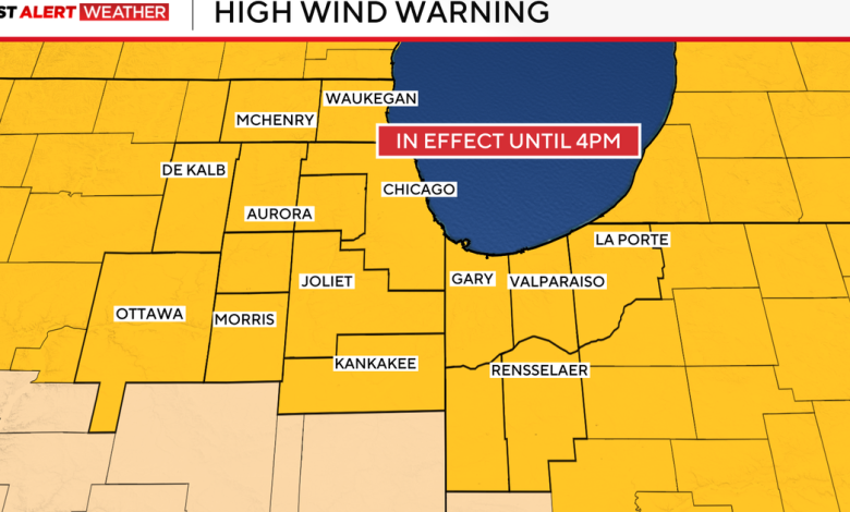 High wind warning in effect for Chicago area as gusts reach 50-60 mph