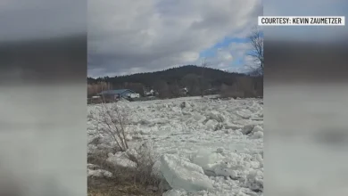 Ice jam in Ausable River