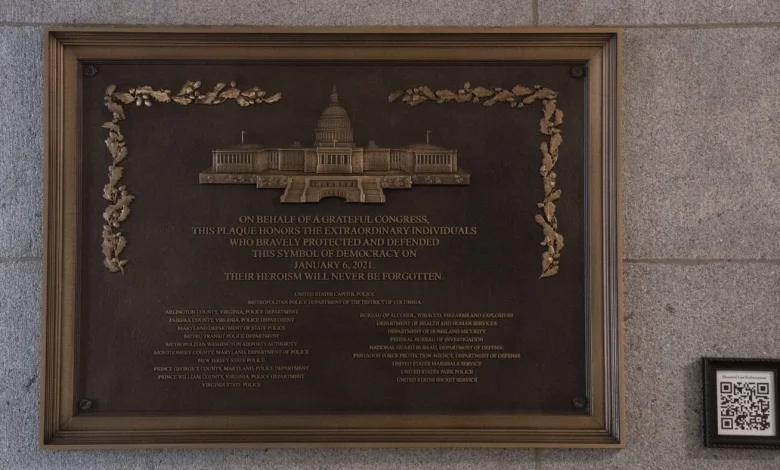 Jan. 6 plaque honoring police officers is now displayed at the Capitol after a 3-year delay : NPR