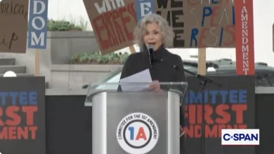 Jane Fonda Leads First Amendment Rally To Warn Of Paramount-WB Merger