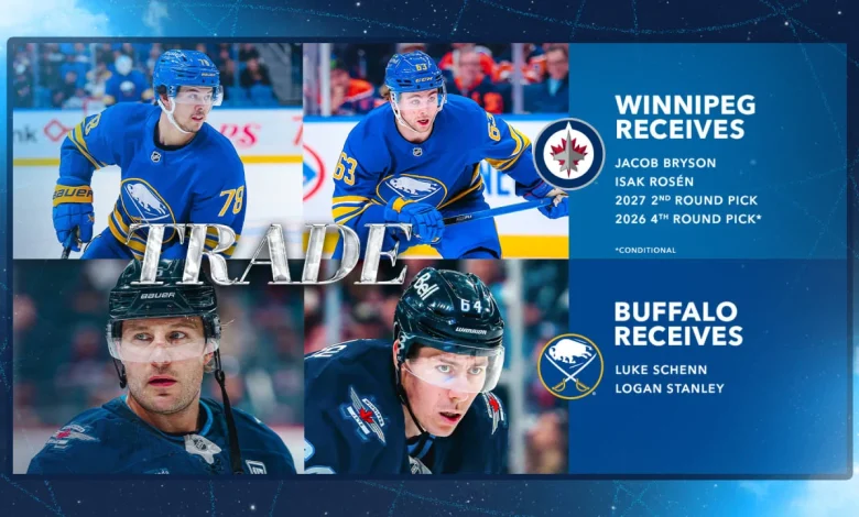 Jets acquire Jacob Bryson, Isak Rosén, a second-round pick, and a fourth-round pick from the Buffalo Sabres for Luke Schenn and Logan Stanley