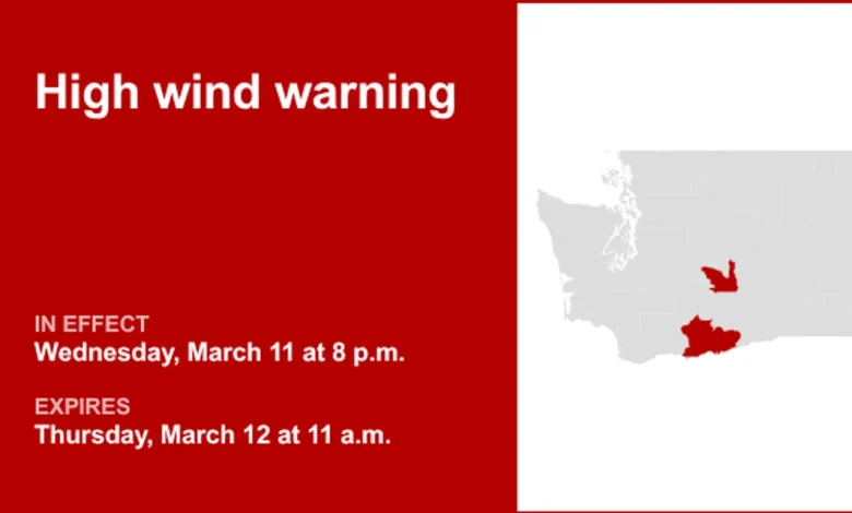 Kittitas Valley and Simcoe Highlands placed under a high wind warning Wednesday and Thursday