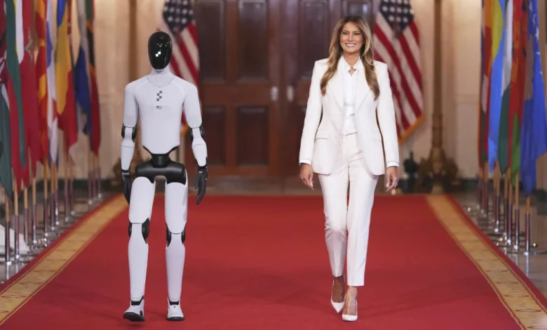 Melania Trump shares the spotlight with a robot at an education and technology event