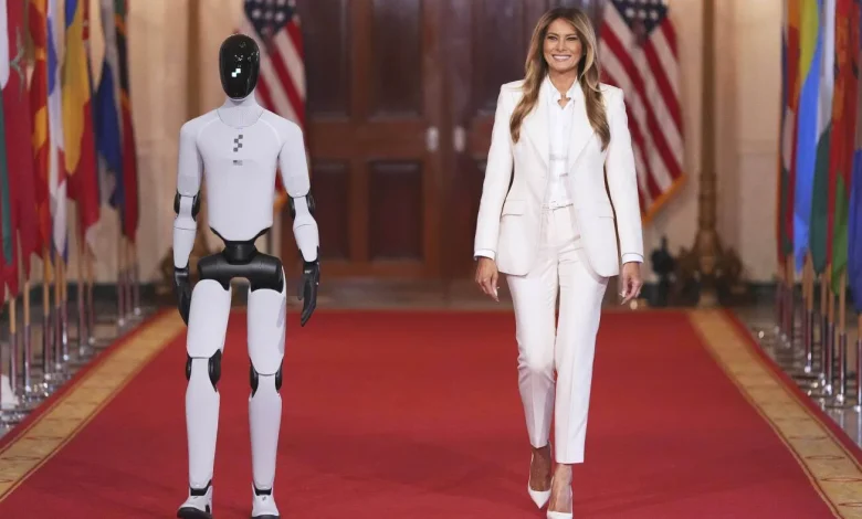 Melania Trump shares the spotlight with a robot at an education and technology event : NPR