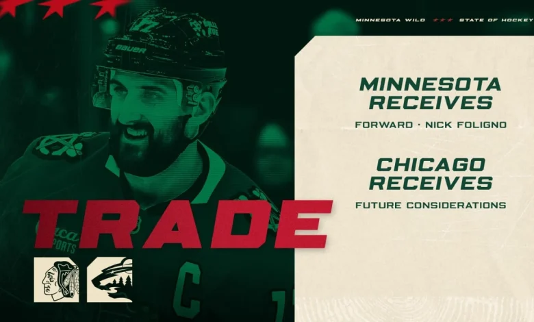 Minnesota Wild Acquires Forward Nick Foligno from the Chicago Blackhawks