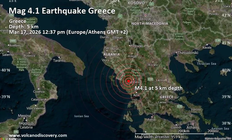 Moderate 4.1 Quake Hits Near Ioannina, Epirus, Greece
