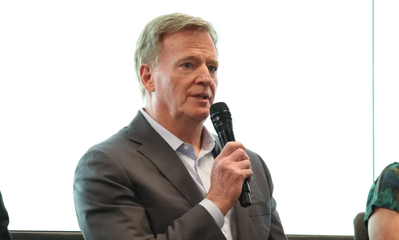 NFL Commissioner Roger Goodell congratulates new NFLPA executive director JC Tretter