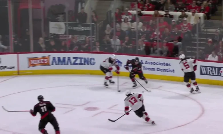 NJD@CAR: Staal scores goal against Jacob Markstrom