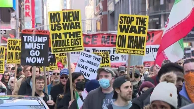 New Yorkers flood Times Square to protest military strikes in Iran