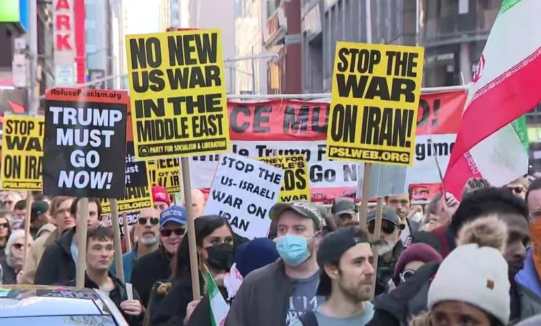 New Yorkers flood Times Square to protest military strikes in Iran
