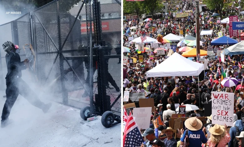 'No Kings' protests 2026: Chaotic scene unfolds after thousands gathered for 'No Kings' rally in downtown Los Angeles