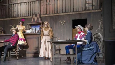 Pictured from left to right: Dakota Lewis, Kloey Kinnear, Elliot Jadlocki, Aster Ferrisand Jillian King as they practice a scene from University of Findlay Theater Department presentation of
