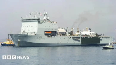 Royal Navy support ship RFA Lyme Bay being prepared to deploy