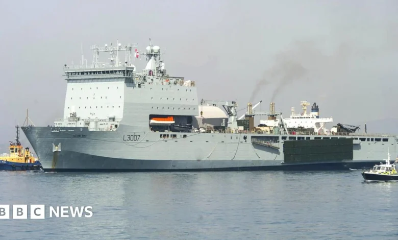 Royal Navy support ship RFA Lyme Bay being prepared to deploy