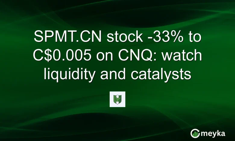 SPMT.CN stock -33% to C$0.005 on CNQ: watch liquidity and catalysts
