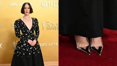 Sarah Paulson Brings Metallic Shine to the Actor Awards With Paris Texas Slingbacks