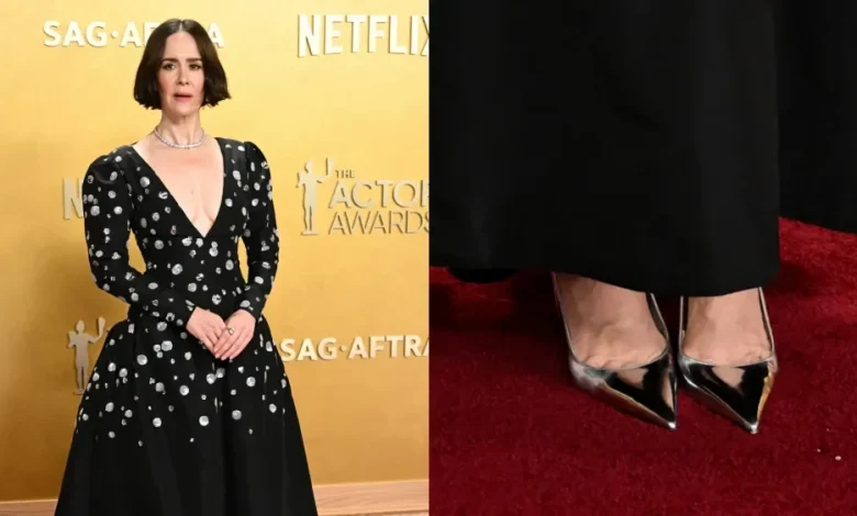 Sarah Paulson Brings Metallic Shine to the Actor Awards With Paris Texas Slingbacks
