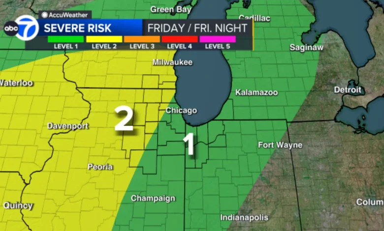 Severe weather possible tomorrow in Chicago area, with more storms expected early Saturday, including hail, gusty winds