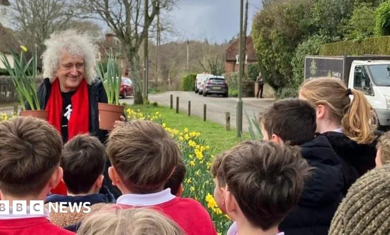 Sir Brian May's daffodils get village blessing