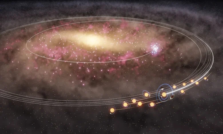 The sun and thousands of its twins migrated across the Milky Way just in time